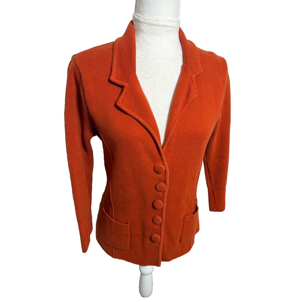 Audrey & Grace Cardigan Sweater Blazer~L~Rust 100% Cotton Knit Tailored Preppy